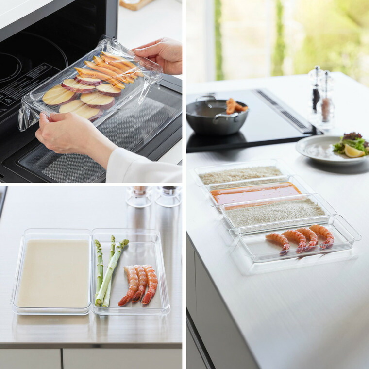 tower 電子レンジ対応連結できる洗いやすい下ごしらえ調理トレー タワー 浅型 2個組 クリア 山崎実業 10336