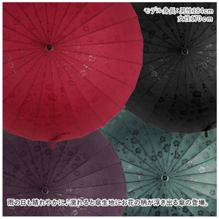 長傘 24本骨 濡れると花が浮き出る lyum905 スカイブルー