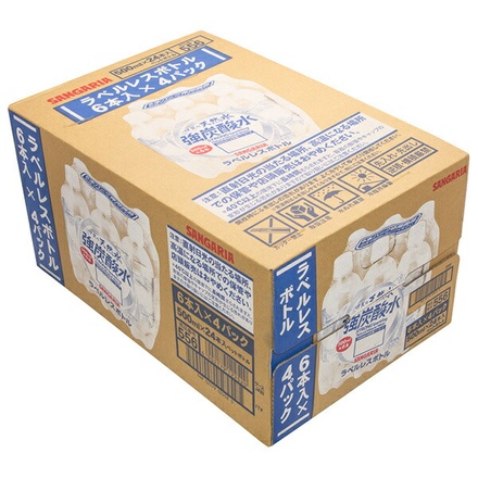 サンガリア 伊賀の天然水 強炭酸水 ラベルレス(6本パック) 500mlペットボトル×24(6×4)本入|炭酸飲料 炭酸水 ソーダ 割り材 PET 強炭酸