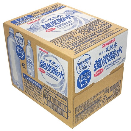 サンガリア 伊賀の天然水 強炭酸水 (ラベルレス) 1Lペットボトル×12本入|炭酸飲料 炭酸水 強炭酸 PET
