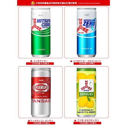 アサヒ飲料 三ツ矢・ウィルキンソン 選べる2ケースセット 250ml缶×40(20×2)本入|ウイルキンソン タンサン 三ツ矢サイダー ゼロストロング さわやかレモン まとめ買い 箱買い ケース
