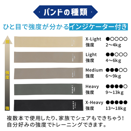 MILASIC エクササイズバンド 強度別5本セット TN-TGTB-GY グレー