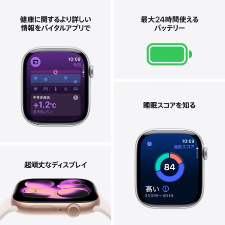 Apple Watch Series 11（GPSモデル）- 46mmローズゴールドアルミニウムケースとライトブラッシュスポーツバンド - S/M with AppleCare+