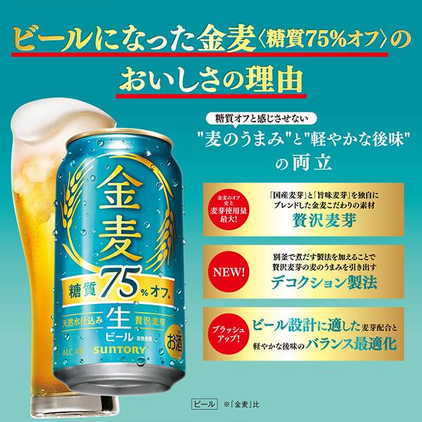 生ビール サントリー 金麦 糖質75％オフ 350ml×3ケース/72本(072)『CSH』糖質75%off 糖質オフ