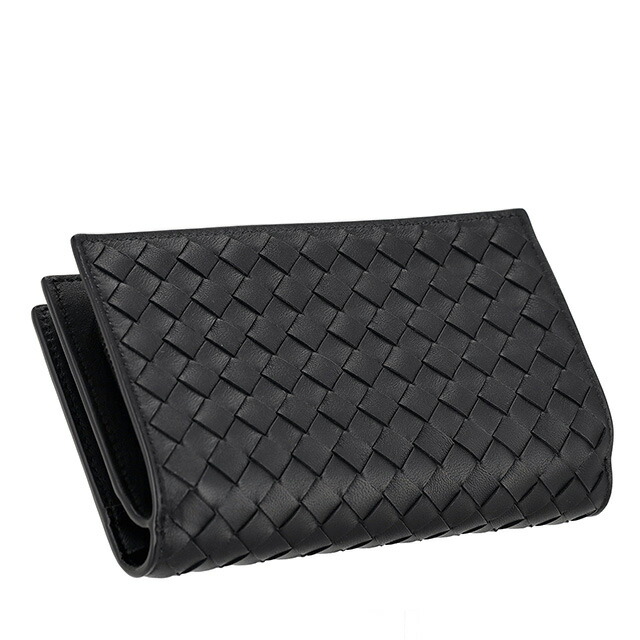 ボッテガ・ヴェネタ 二つ折り財布 レディース ブランド BOTTEGA VENETA イントレチャート レザー 121060-V3UN1 ブラック ウォレット 高級 おしゃれ プレゼント 実用的