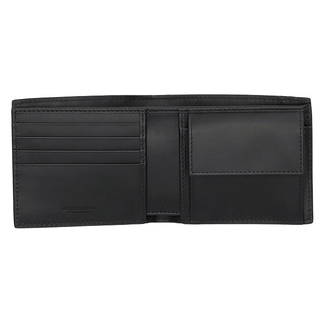 ボッテガ・ヴェネタ 二つ折り財布 メンズ BOTTEGA VENETA イントレチャート レザー 193642 V47W1 8803 ブラック ウォレット ブランド 高級 おしゃれ プレゼント 実用的