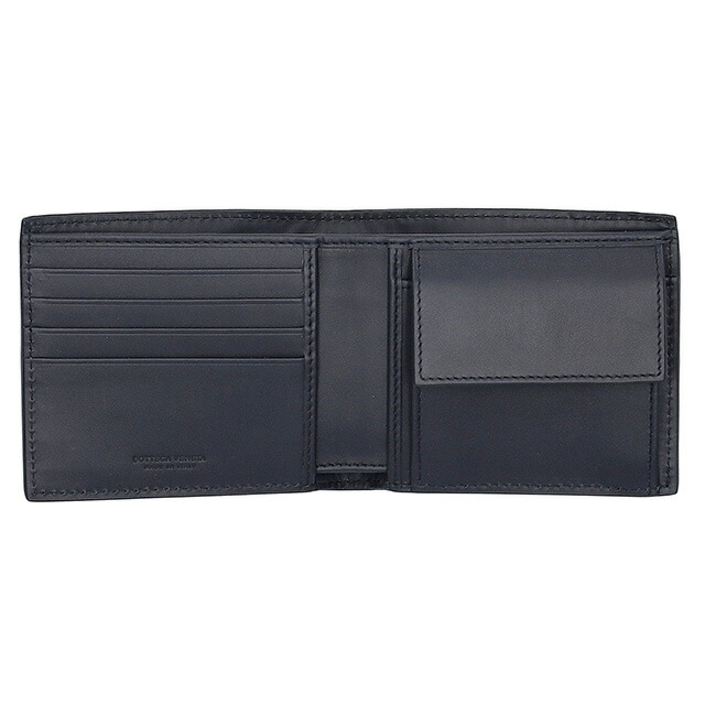ボッテガ・ヴェネタ 二つ折り財布 メンズ BOTTEGA VENETA イントレチャート レザー 193642 V47W1 8838 ネイビー ウォレット ブランド 高級 おしゃれ プレゼント 実用的