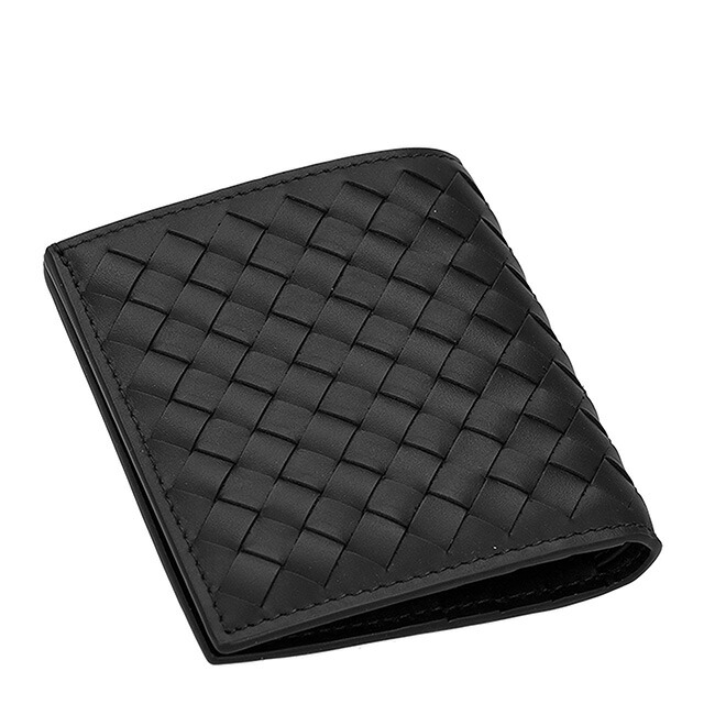 ボッテガ・ヴェネタ 二つ折り財布 メンズ ブランド BOTTEGA VENETA イントレチャート レザー 222338-V47W1 ブラック ウォレット 高級 おしゃれ プレゼント 実用的