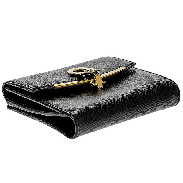 フェラガモ 二つ折り財布 レディース Ferragamo 22C877PEBBLE NER 673 998 ブラック ウォレット ブランド 高級 おしゃれ プレゼント 実用的