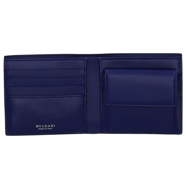ブルガリ 二つ折り財布 メンズ BVLGARI レザー 291066 CHADI チャコール ネイビー ウォレット ブランド 高級 おしゃれ プレゼント 実用的