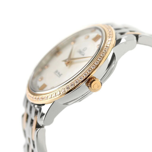 オメガ デ・ヴィル プレステージ 27.4mm クォーツ 電池式 腕時計 レディース ダイヤモンド OMEGA 424.25.27.60.55.002 アナログ ホワイトシェル シルバー レッドゴールド 白 スイス製 高級 ブランド おしゃれ 防水 軽い 華奢 プレゼント 女性 実用的