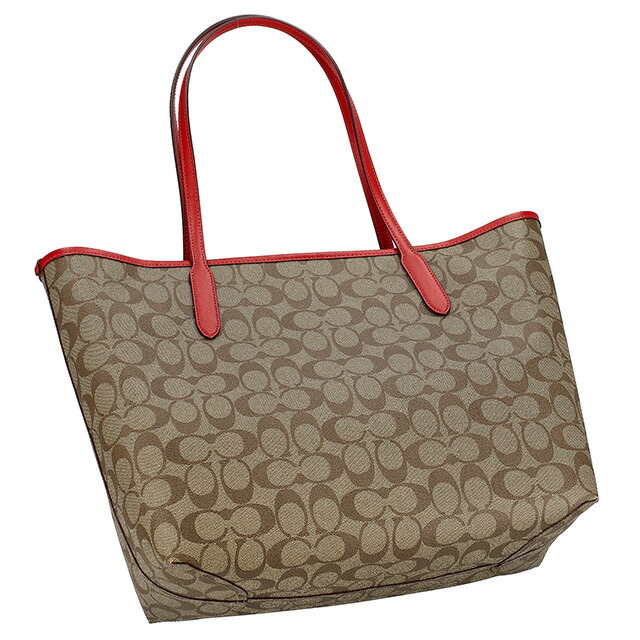 コーチ トートバッグ 2way ショルダー レディース アウトレット ブランド COACH シグネチャー 5696 SVUC3 ベージュ/レッド 軽量 手提げ 高級 おしゃれ プレゼント 女性 実用的 かわいい