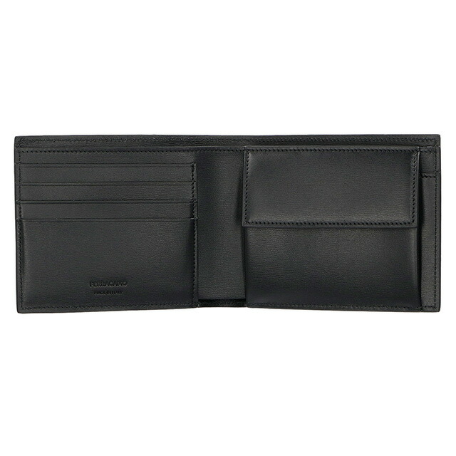 フェラガモ 二つ折り財布 メンズ Ferragamo 661329CALF NER 770 094 ブラック ウォレット ブランド 高級 おしゃれ プレゼント 実用的