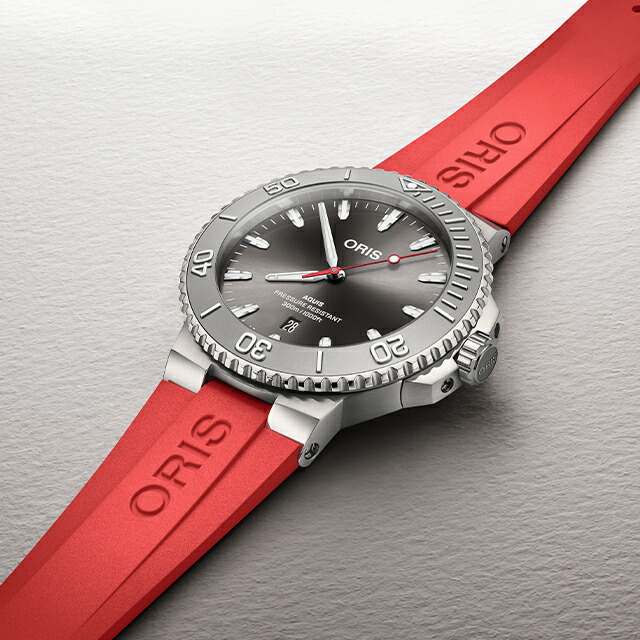オリス アクイスデイト レリーフ 43.5mm 自動巻き 腕時計 ブランド メンズ ORIS 01 733 7789 4153-07 4 23 36FC アナログ グレー レッド 赤 スイス製 高級 おしゃれ 防水 プレゼント 男性 実用的