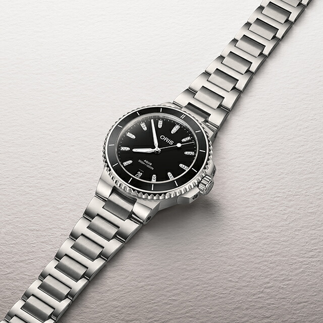 オリス アクイスデイト ダイヤモンド 36.5mm 自動巻き 腕時計 ブランド メンズ レディース ダイヤモンド ORIS 01 733 7792 4194-07 8 19 05P アナログ ブラック 黒 スイス製 高級 おしゃれ 防水 プレゼント 実用的