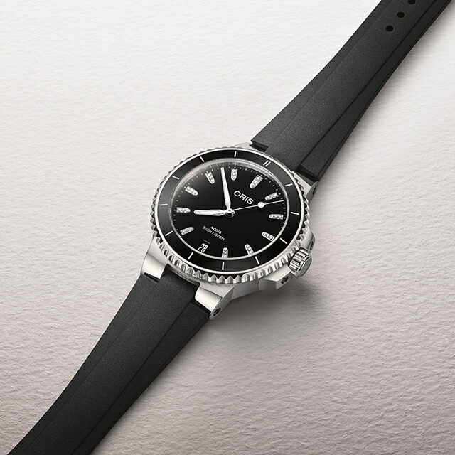 オリス アクイスデイト ダイヤモンド 36.5mm 自動巻き 腕時計 ブランド メンズ レディース ダイヤモンド ORIS 01 733 7792 4194-07 4 19 64FC アナログ ブラック 黒 スイス製 高級 おしゃれ 防水 プレゼント 実用的