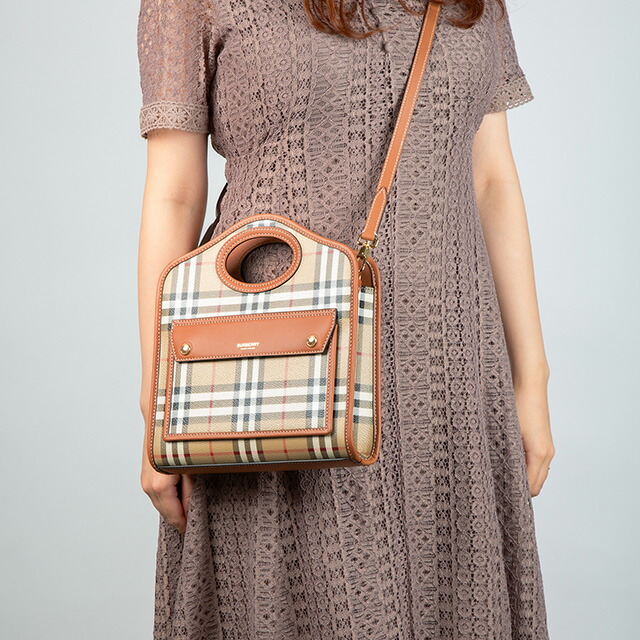 バ－バリ－ ハンドバッグ レディース BURBERRY チェック 8066166 ベージュ 軽量 小さめ 手提げ ブランド 高級 おしゃれ プレゼント 女性 実用的 かわいい