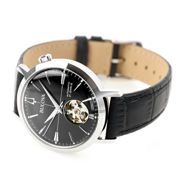 ブローバ クラシック エアロジェット 自動巻き 腕時計 ブランド メンズ オープンハート BULOVA 96A317 アナログ ブラック 黒 おしゃれ 防水 プレゼント 男性 実用的
