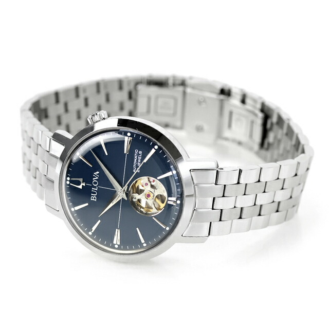 ブローバ クラシック エアロジェット 自動巻き 腕時計 ブランド メンズ オープンハート BULOVA 96A320 アナログ ネイビー おしゃれ 防水 プレゼント 男性 実用的