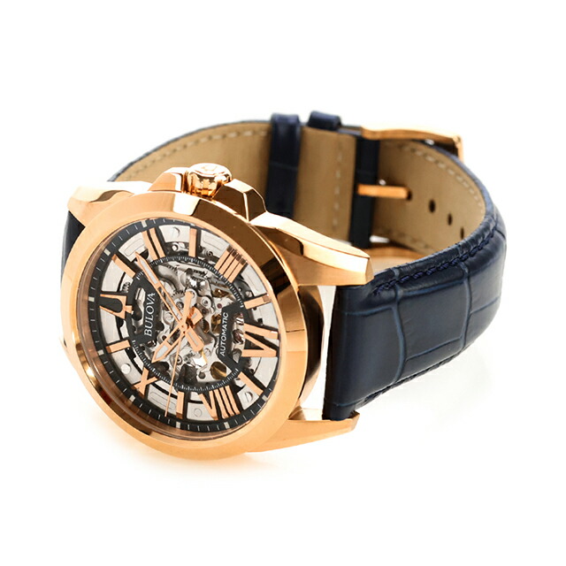 ブローバ クラシック 自動巻き 腕時計 ブランド メンズ オープンハート BULOVA 97A161 アナログ ブルー おしゃれ 防水 プレゼント 男性 実用的