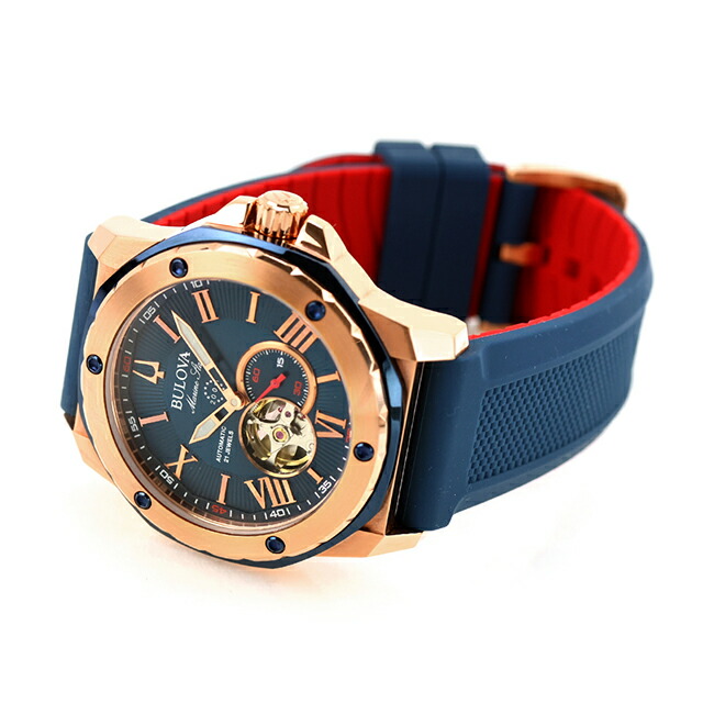 ブローバ マリンスター 自動巻き 腕時計 ブランド メンズ オープンハート BULOVA 98A227 アナログ ネイビー おしゃれ 防水 プレゼント 男性 実用的