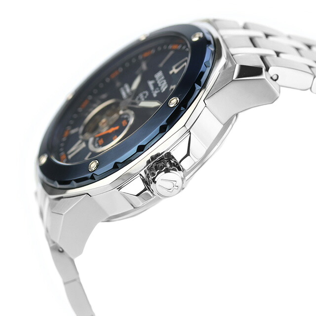 ブローバ マリンスター 自動巻き 腕時計 ブランド メンズ オープンハート BULOVA 98A302 アナログ ネイビー おしゃれ 防水 プレゼント 男性 実用的