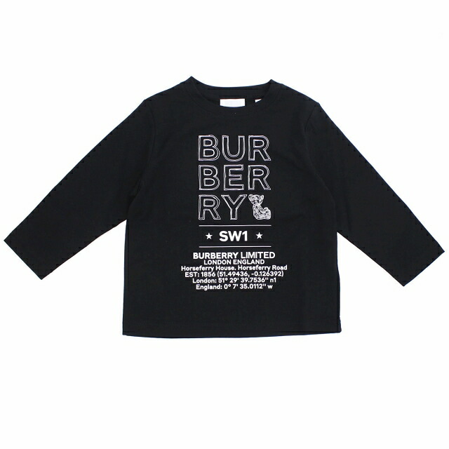 子供服 キッズ 女の子 男の子 高級 ブランド 出産祝い ギフト おしゃれ バーバリー 長袖Tシャツ ベビー BURBERRY コットン100% 8053776 BLACK ブラック ファッション 選べるモデル