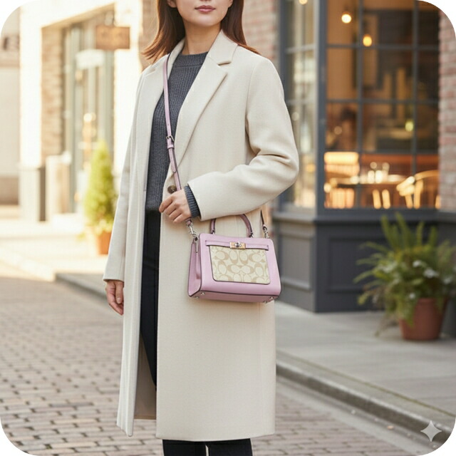 コーチ ハンドバッグ 2way ショルダーバッグ 斜めがけ レディース アウトレット ブランド COACH シグネチャー CC977 SVV7O ライトカーキ/ピンク 軽量 小さめ 手提げ 高級 おしゃれ プレゼント 女性 実用的 かわいい