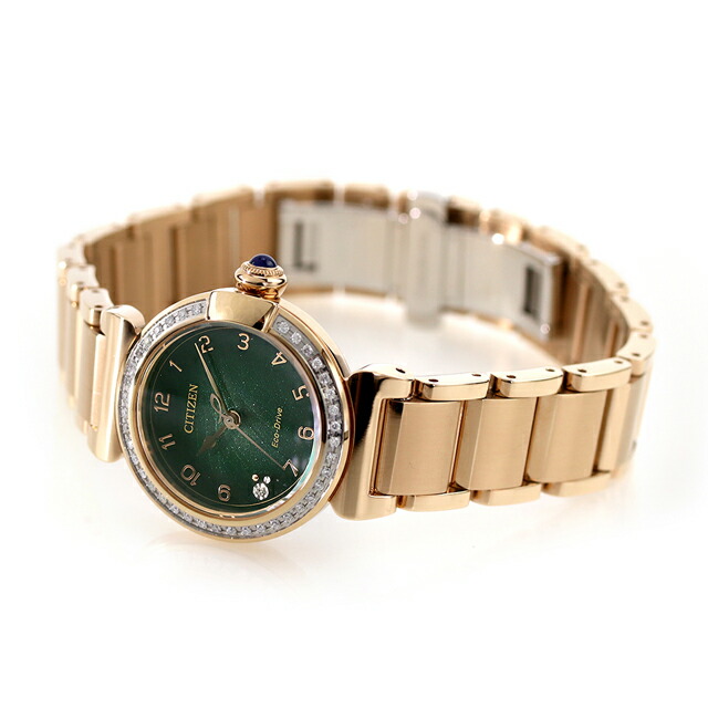 シチズン エル ROUND collection 光発電エコドライブ 腕時計 レディース ダイヤモンド 替えベルト ソーラー CITIZEN L EM1123-62X アナログ グリーン ゴールド ブランド おしゃれ 防水 軽い 華奢 かわいい プレゼント 女性 実用的