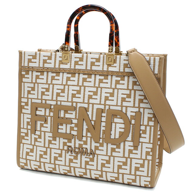 フェンディ トートバッグ レディース FENDI イタリア 8BH386 ブラウン系 ホワイト系 バッグ 軽量 手提げ ブランド 高級 おしゃれ プレゼント 女性 実用的 かわいい