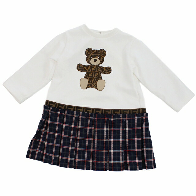 子供服 キッズ 女の子 男の子 高級 ブランド 出産祝い ギフト おしゃれ フェンディ ワンピース ベビー FENDI イタリア BFB423 ホワイト系 ネイビー系 ウェア 選べるモデル