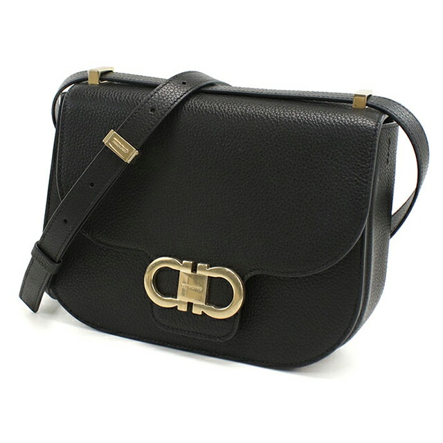 フェラガモ 斜め掛け ショルダーバッグ レディース ブランド FERRAGAMO DOUBLE GANCIO FLAP 21-9867 ブラック バッグ