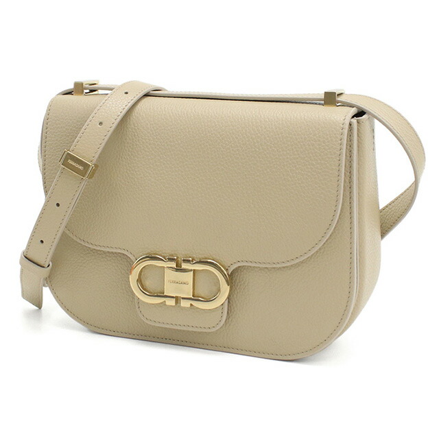 フェラガモ 斜め掛け ショルダーバッグ レディース ブランド FERRAGAMO DOUBLE GANCIO FLAP 21-9867 ベージュ バッグ