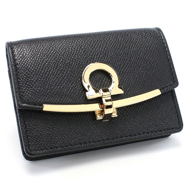 フェラガモ カードケース レディース FERRAGAMO ガンチーニ イタリア 22-D198 ブラック 財布 定期入れ ブランド 高級 おしゃれ プレゼント 実用的