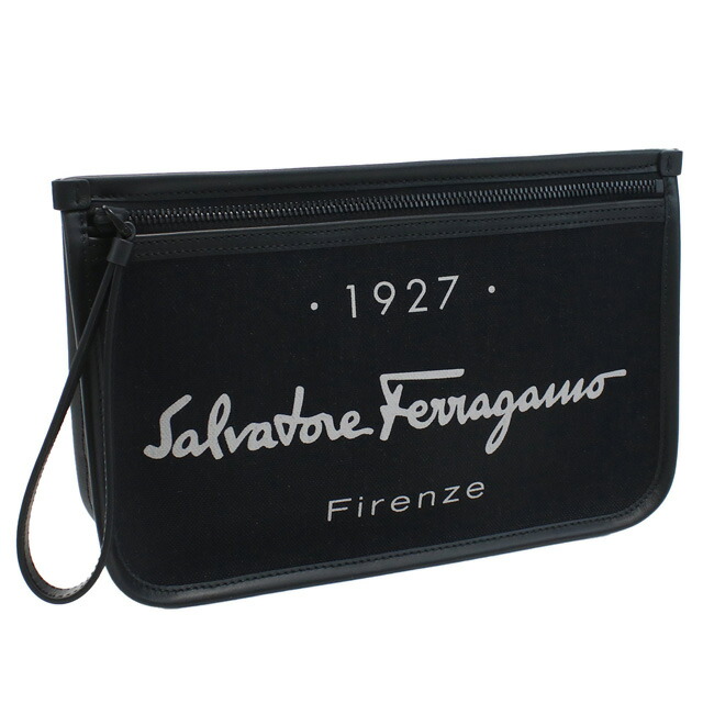 フェラガモ クラッチバッグ メンズ FERRAGAMO ポリアミド コットン ポリウレタン レザー イタリア 24-0971 ブラック バッグ ビジネス 軽量 小さめ ミニバッグ ブランド 高級 おしゃれ プレゼント 男性 実用的 かっこいい