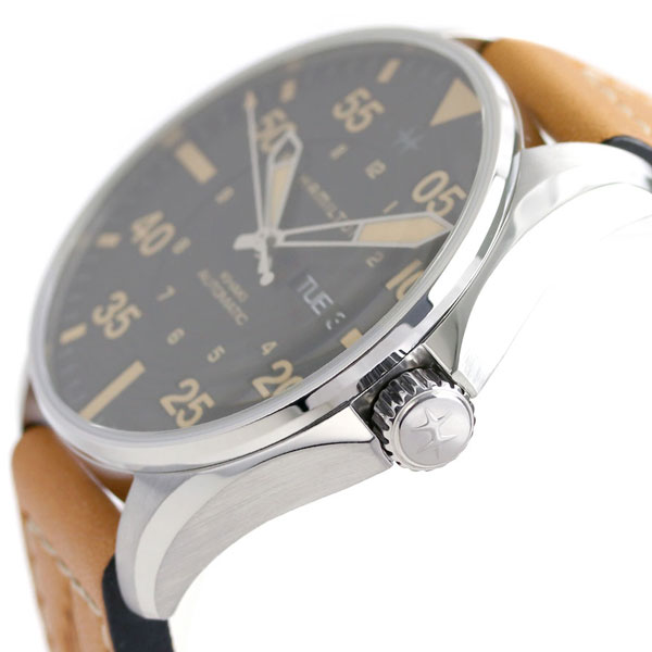 ハミルトン カーキ 腕時計 メンズ H64725531 HAMILTON 時計 アビエーション パイロット デイデイト 46mm 自動巻き ブラック ブラウン ブランド おしゃれ 防水 プレゼント 男性 実用的