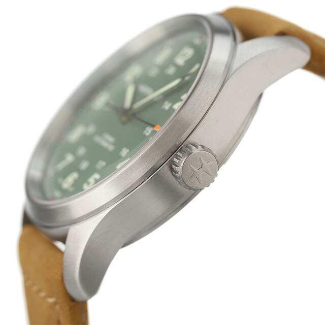 ハミルトン カーキ フィールド チタニウム オート 38mm 自動巻き 腕時計 メンズ チタン 革ベルト HAMILTON H70205860 アナログ グリーン ライトブラウン スイス製 ブランド おしゃれ 防水 プレゼント 男性 実用的
