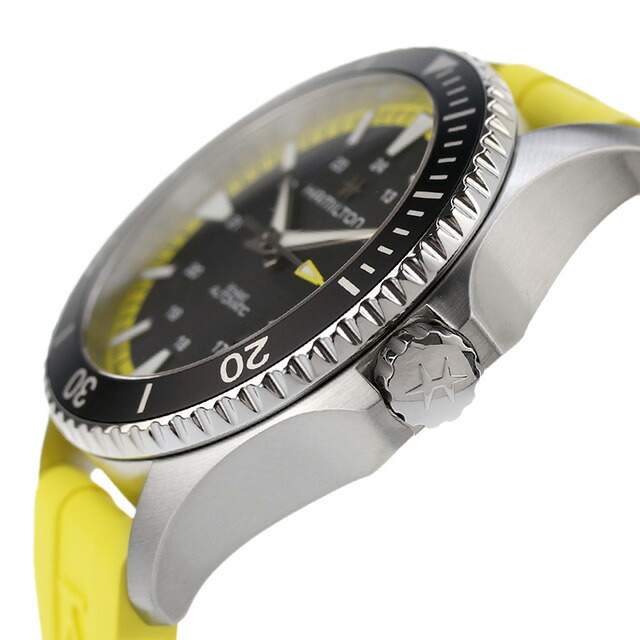 ハミルトン カーキ ネイビー スキューバ オート 40mm 自動巻き 腕時計 メンズ レディース HAMILTON H82395332 アナログ ブラック イエロー 黒 スイス製 ブランド おしゃれ 防水 プレゼント 実用的