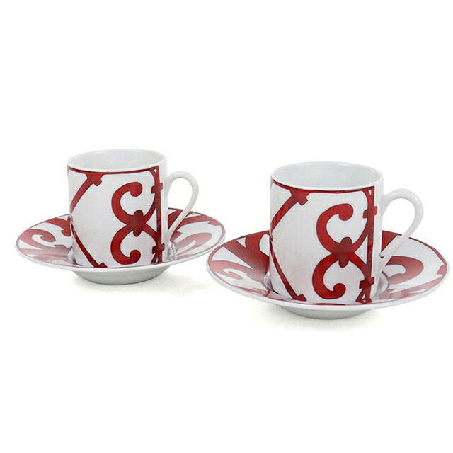 エルメス コーヒーカップ&ソーサー ブランド HERMES Guadalquivir(ガダルキヴィール) コーヒーC/Sペア 11017 レッド