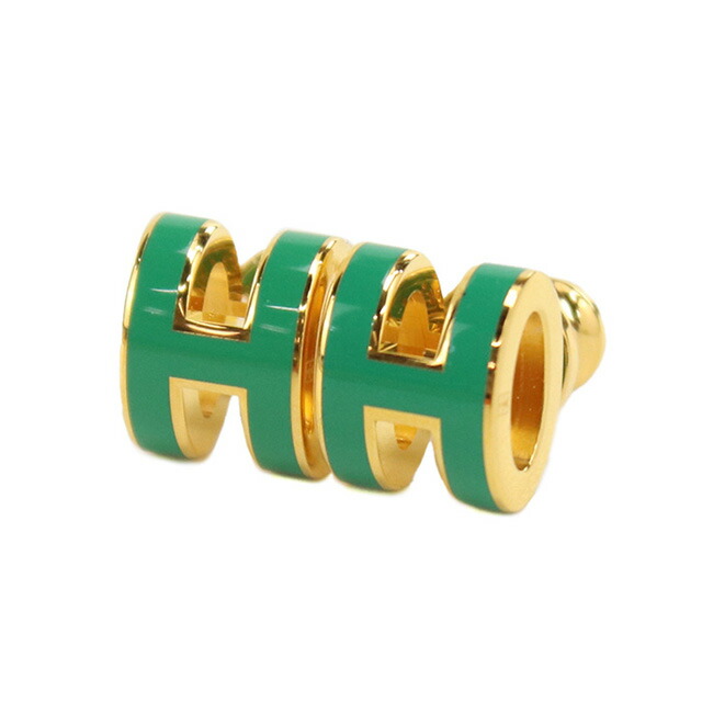 エルメス ピアス レディース ブランド HERMES MINI POP H ゴールド-グリーン アクセサリー