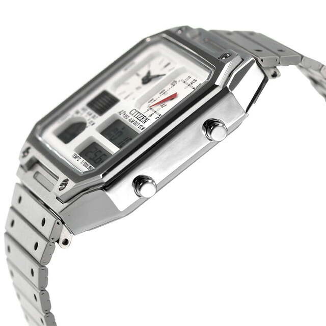 シチズン コレクション レコードレーベル サーモセンサー クオーツ 腕時計 メンズ 流通限定モデル クロノグラフ CITIZEN RECORD LABEL JG2120-65A アナデジ ホワイト 白 ブランド おしゃれ 防水 プレゼント 男性 実用的