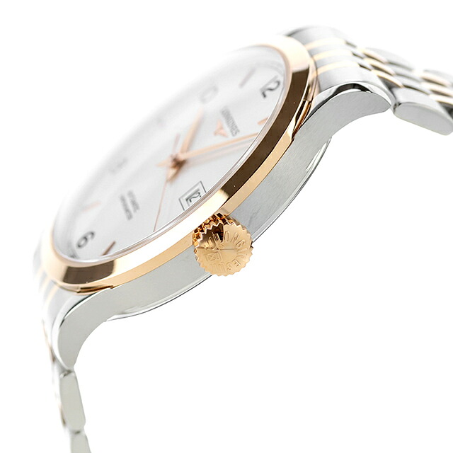 ロンジン レコード 自動巻き 腕時計 ブランド メンズ LONGINES L2.821.5.76.7 アナログ シルバー ピンクゴールド スイス製 おしゃれ 防水 プレゼント 男性 実用的