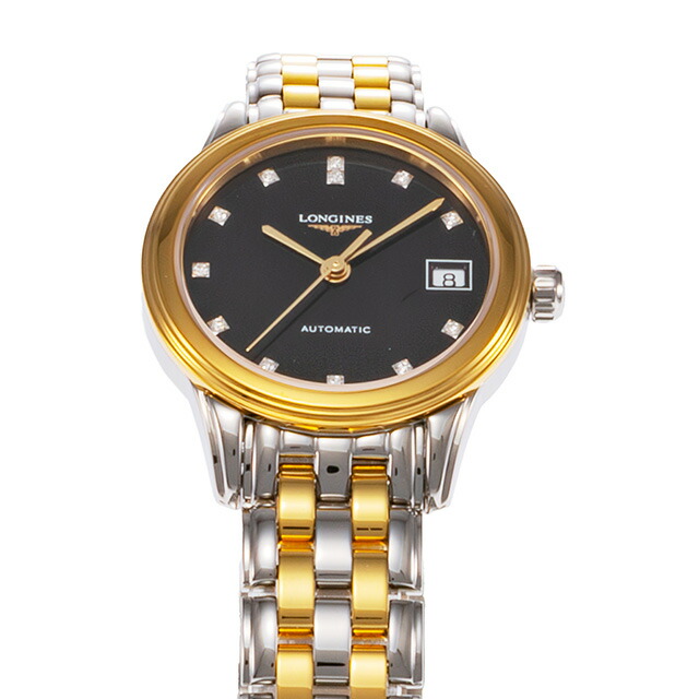 ロンジン フラッグシップ 自動巻き 腕時計 ブランド レディース ダイヤモンド LONGINES L4.274.3.57.7 アナログ ブラック シルバー ゴールド 黒 スイス製 おしゃれ 防水 かわいい プレゼント 女性 実用的