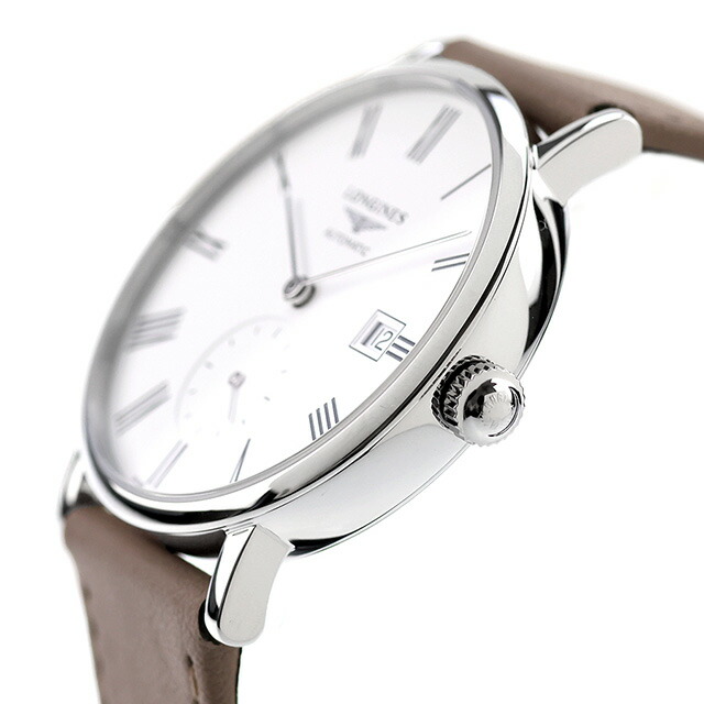 ロンジン エレガント 自動巻き 腕時計 ブランド メンズ LONGINES L4.812.4.11.2 アナログ ホワイト ベージュ 白 スイス製 おしゃれ 防水 プレゼント 男性 実用的