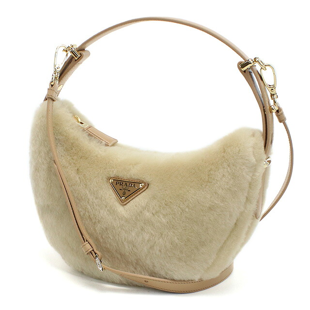 プラダ ショルダーバッグ セミショルダー レディース PRADA MONTONE フェイクファー、レザー イタリア 1BC194 ECRU+NOISETTE ベージュ系 バッグ 斜めがけ ブランド 高級 おしゃれ プレゼント 女性 実用的 かわいい