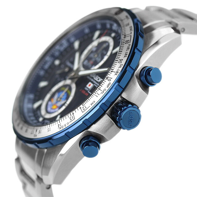 ケンテックス 腕時計 ブルーインパルス ソーラープロ 43mm クロノグラフ ソーラー メンズ S802M-03 Kentex ダークブルー シルバー ブランド おしゃれ 防水 プレゼント 男性 実用的