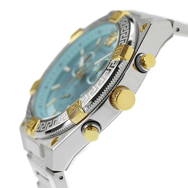 ヴェルサーチ スポーティー グレカ クオーツ 腕時計 メンズ クロノグラフ VERSACE VESO01223 アナログ ライトブルー スイス製 高級 ブランド おしゃれ 防水 プレゼント 男性 実用的
