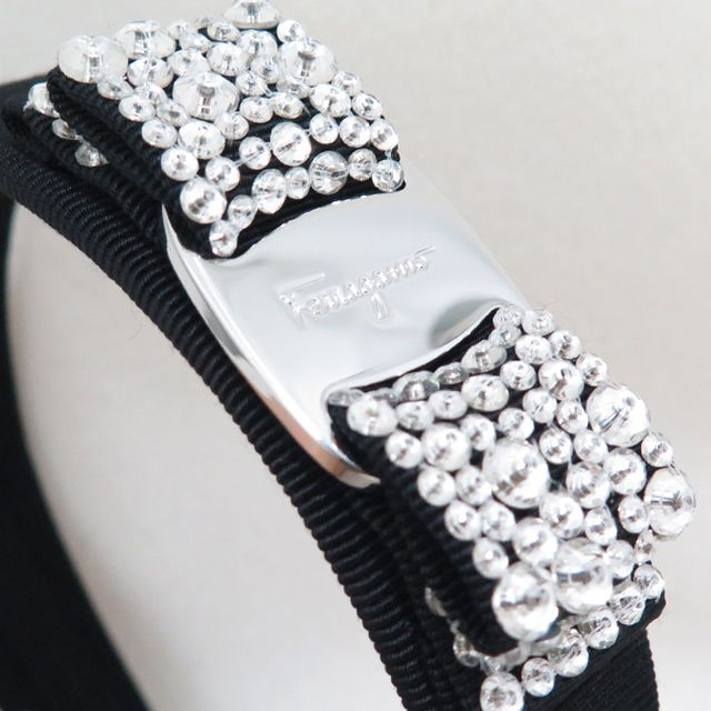 フェラガモ FERRAGAMO カチューシャ レディース 342758-524893 VARA ヴァラ リボン BLACK ブラック クリスタル