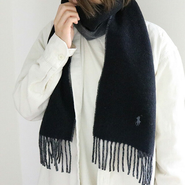 ポロラルフローレン POLO RALPH LAUREN バイカラー マフラー PC0455-002 メンズ レディース ブラック グレー