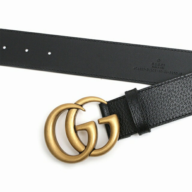 グッチ GUCCI ベルト 406831-DJ20T-1000-95 メンズ ブラック ゴールド カーフスキンレザー マーモント ダブルGバックル ベルト
